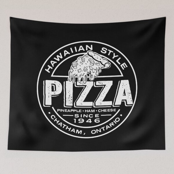 Item preview, Chatham Ontario Canada round Hawaiian Pizza logo style in white color designed and sold by Jdawnink.