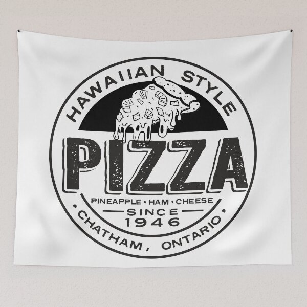 Item preview, Chatham Ontario Canada round Hawaiian Pizza logo style in white color designed and sold by Jdawnink.