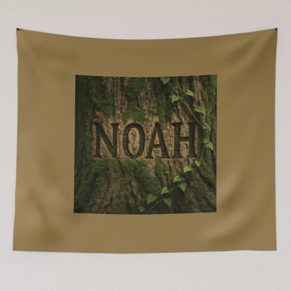 Item preview, Noah Tree Carving Art – Rustic Name Design with Moss and Vines designed and sold by VoidBloom Studio.