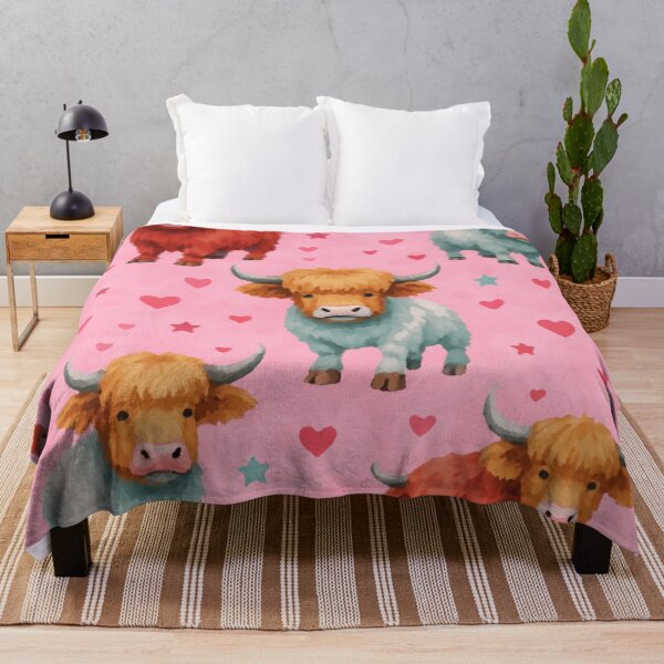 Item preview, Adorable Highland Cow Seamless Pattern – Pink Hearts & Stars Farm Animal Design designed and sold by LuxuryApparels.