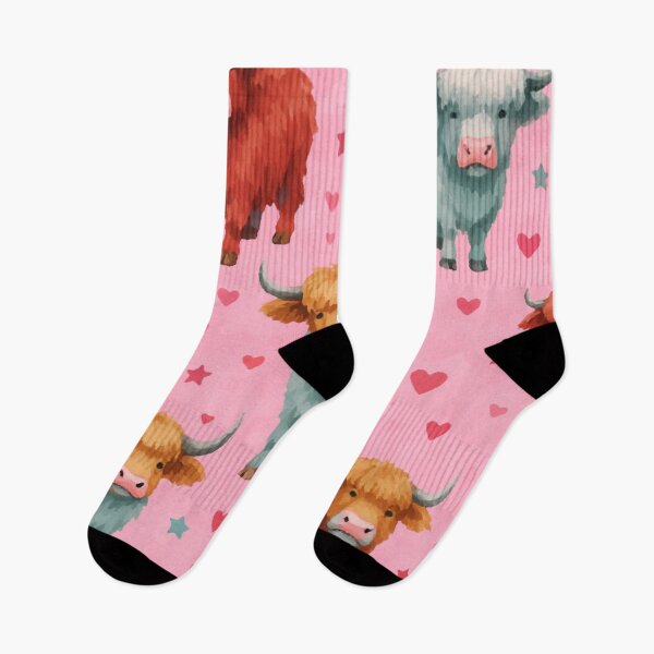 Item preview, Adorable Highland Cow Seamless Pattern – Pink Hearts & Stars Farm Animal Design designed and sold by LuxuryApparels.