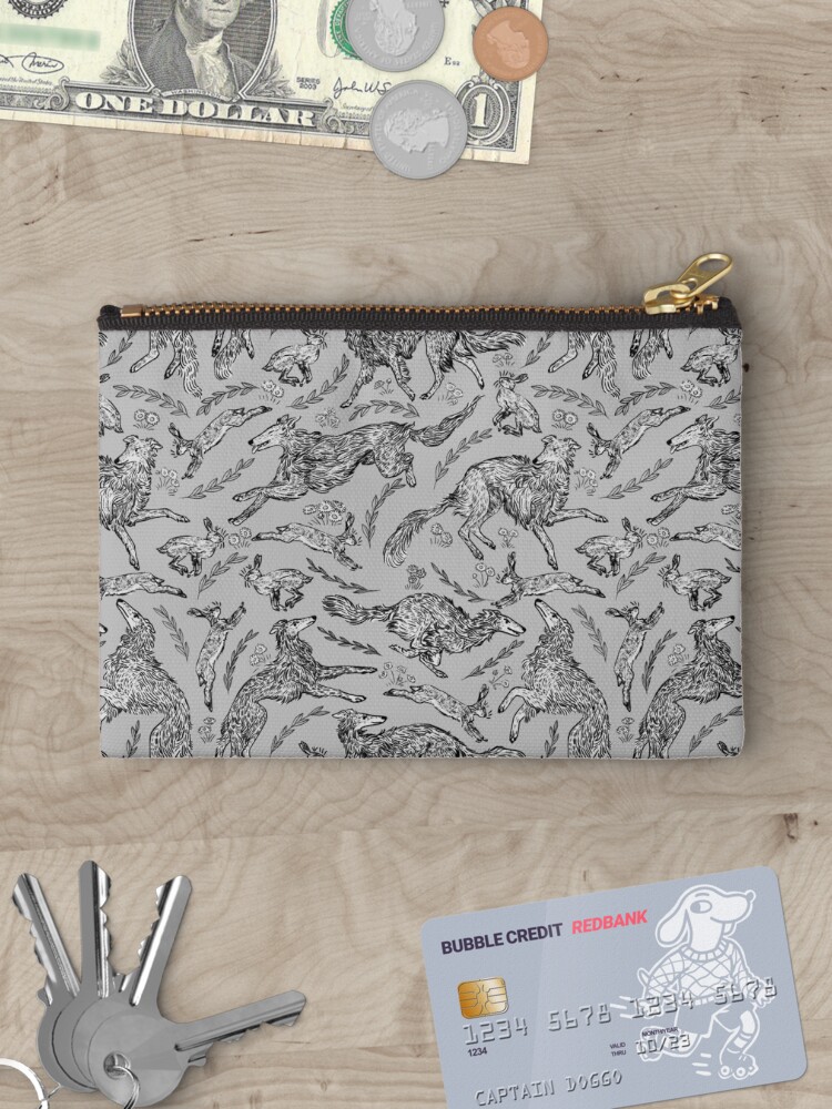 Thumbnail 3 of 4, Zipper Pouch, Hounds and Hares - White Dogs on Silver Field designed and sold by pepperhouse.