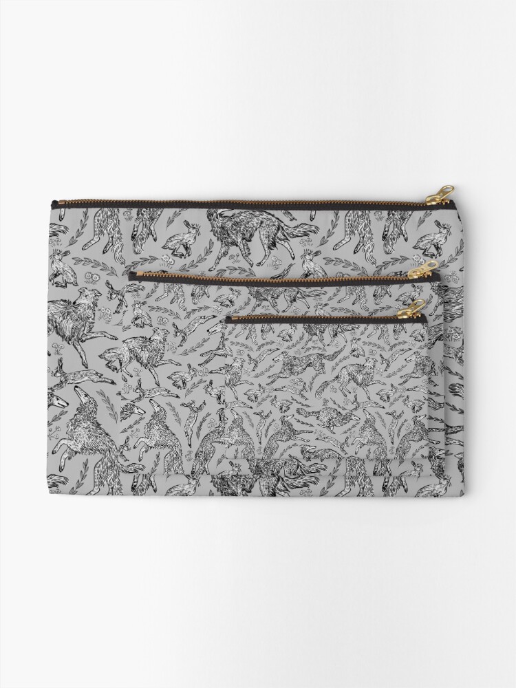 Thumbnail 2 of 4, Zipper Pouch, Hounds and Hares - White Dogs on Silver Field designed and sold by pepperhouse.