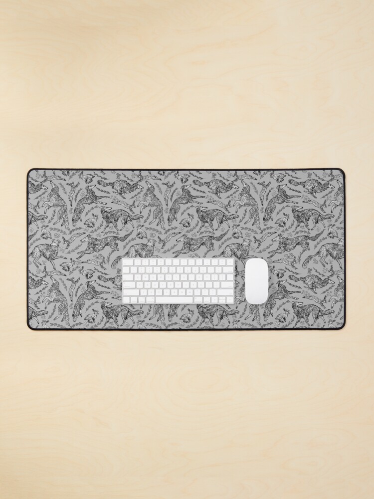 Thumbnail 1 of 5, Mouse Pad, Hounds and Hares - White Dogs on Silver Field designed and sold by pepperhouse.