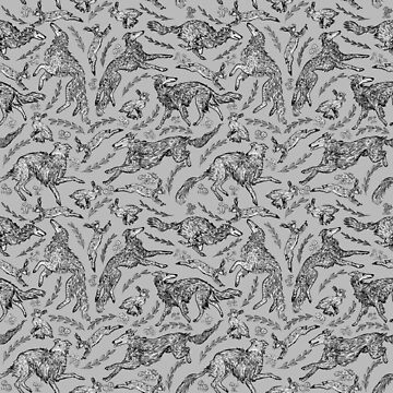 Artwork thumbnail, Hounds and Hares - White Dogs on Silver Field by rutabagaprints