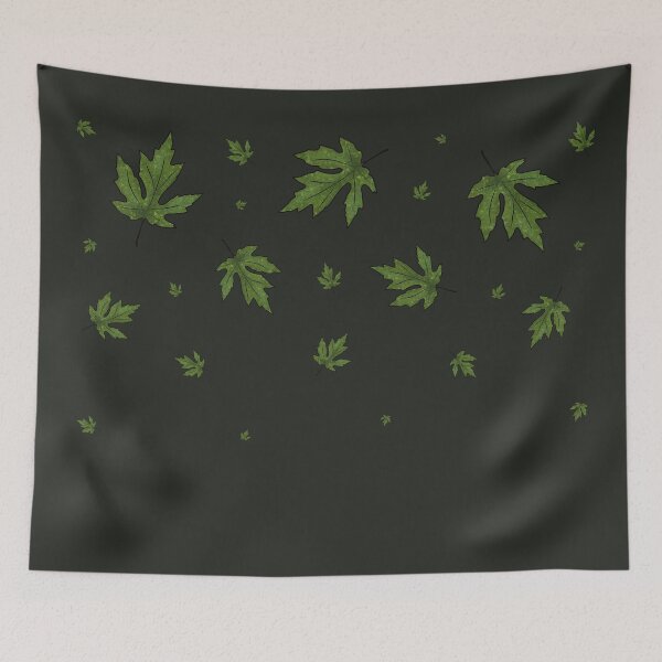 Item preview, Freely falling green leaves on a dark green background designed and sold by Cherevan.
