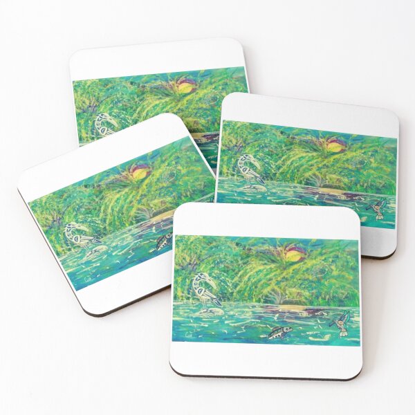 Item preview, "Sunlit Hunt: Crane & Kingfisher Fishing"  designed and sold by vwalterson.
