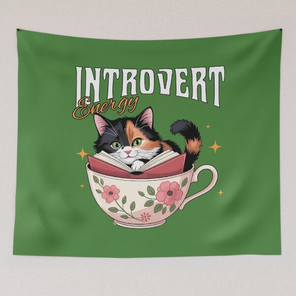 Item preview, Steeped in Silence, Cozy Cat Reading in Teacup  designed and sold by Bliss Find And Design.