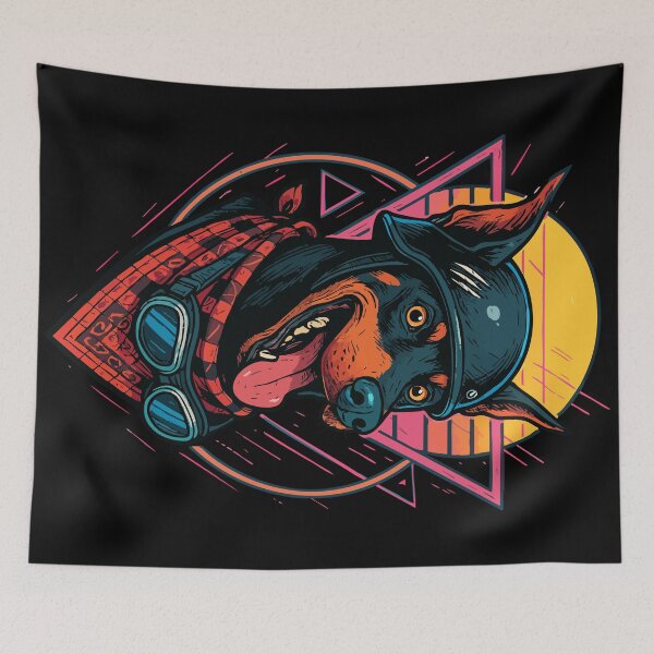 Item preview, Doberman Biker Dog Skull Helmet Retro designed and sold by TomFrontierArt.