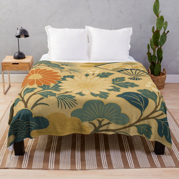 Item preview, Vintage Japanese Obi Floral Art with Chrysanthemum and Fan Motif designed and sold by Tommy Studio.