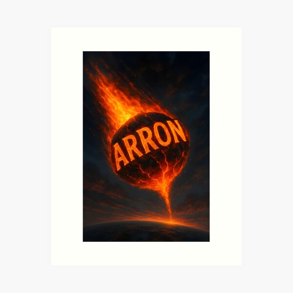 Item preview, Arron Meteor Impact Art – Fiery Name Crashing to Earth in Explosive Sky Scene designed and sold by VoidBloom Studio.