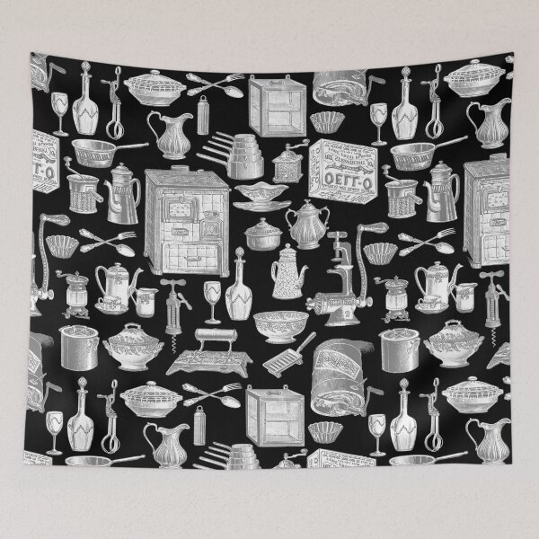 Aperçu de l'œuvre cuisine vintage toile noire antique victorienne créée et vendue par Gossip Rag.
