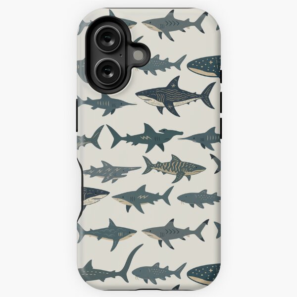 Whimsical Shark Pattern on Light Background – Ocean Predator Print for Home Decor, Tech & Gifts iPhone Tough Case