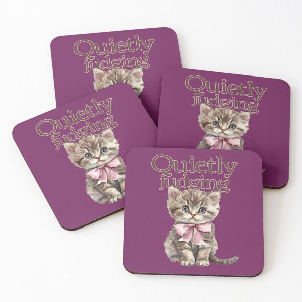 Item preview, Quietly Judging Gray/Brown Striped Cat with Pink Bow designed and sold by AM-Storefront.