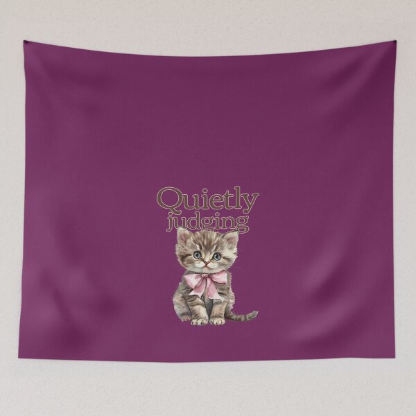 Item preview, Quietly Judging Gray/Brown Striped Cat with Pink Bow designed and sold by AM-Storefront.