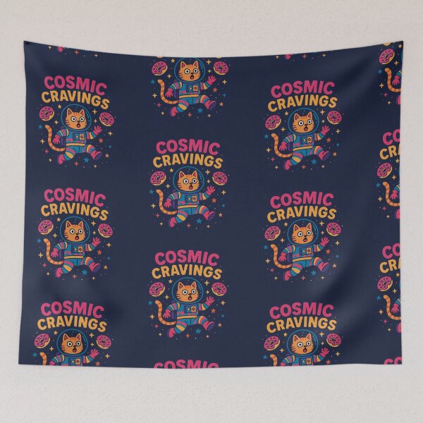 Item preview, Cosmic Cravings – Astronaut Cat with Donuts in Space designed and sold by pinkFrogInSpace.