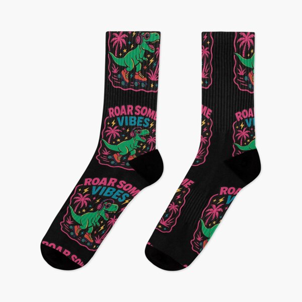 Item preview, RoarSome Vibes – Roller Skating T-Rex Dinosaur in Headphones designed and sold by pinkFrogInSpace.