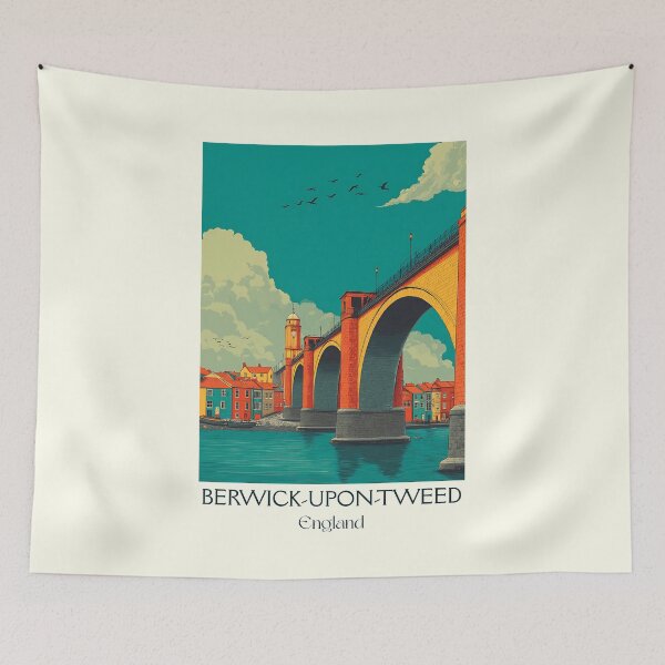 Item preview, Berwick-upon-Tweed Coastal Bridge Vintage Poster designed and sold by TuncGK.