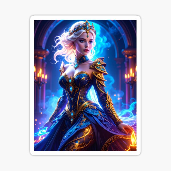 Artikel-Vorschau von Blonde Prinzessin Synthwave Barock Stil, Blau Gold, designt und verkauft von angel-cat-22.