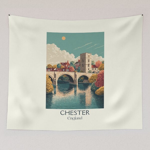 Item preview, Chester Historic River Scene and Tudor Poster designed and sold by TuncGK.