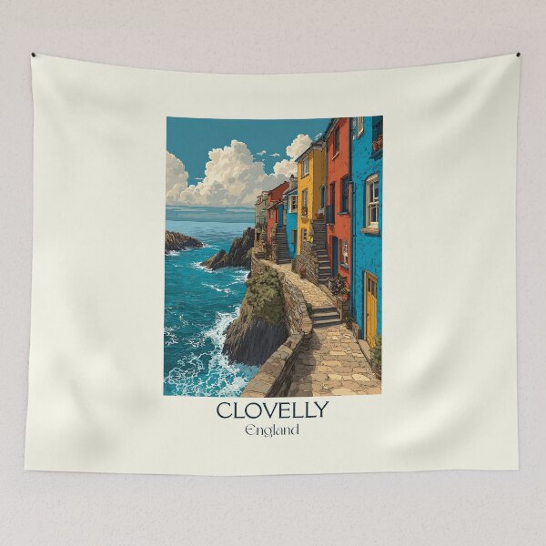 Item preview, Clovelly Devon Seaside Village Poster Art designed and sold by TuncGK.