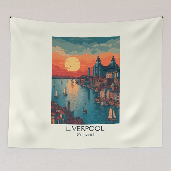 Item preview, Liverpool Sunset Waterfront Skyline Poster designed and sold by TuncGK.