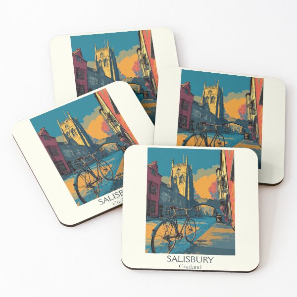 Item preview, Salisbury Cathedral and Bicyclist Retro Poster designed and sold by TuncGK.