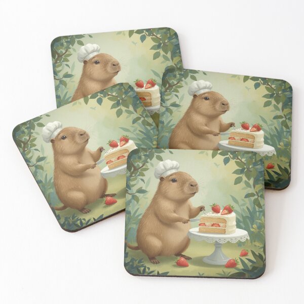 Item preview, Cute Capybara Baker with Strawberry Cake designed and sold by Alpaca Ridge.