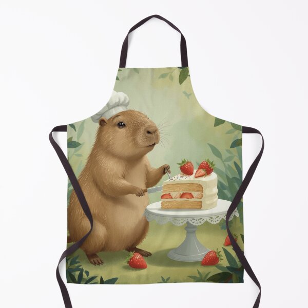 Item preview, Cute Capybara Baker with Strawberry Cake designed and sold by Alpaca Ridge.