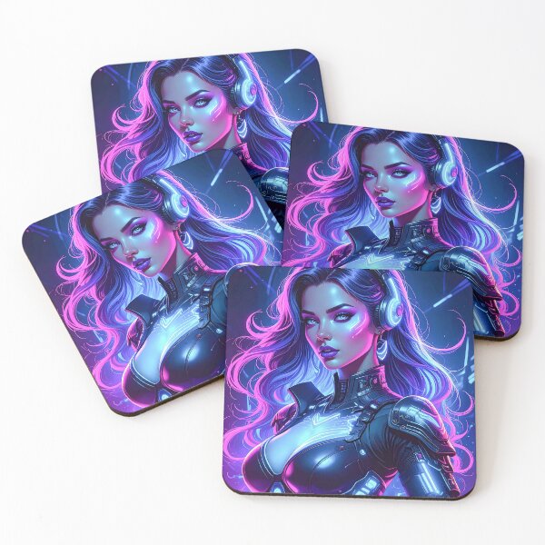 Item preview, Cyber Woman with headphones, Cyberpunk black pink, purple designed and sold by angel-cat-22.
