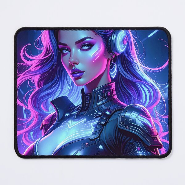 Item preview, Cyber Woman with headphones, Cyberpunk black pink, purple designed and sold by angel-cat-22.