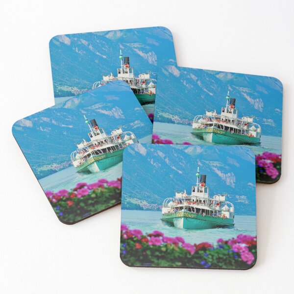 Item preview, Steamship Lötschberg behind flowers on Lake Brienz designed and sold by beatbieri.ch.