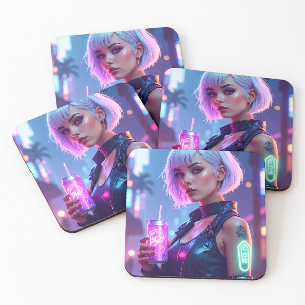 Item preview, Blonde cyber girl with glowing soda can in the city designed and sold by angel-cat-22.