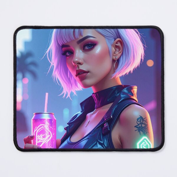 Item preview, Blonde cyber girl with glowing soda can in the city designed and sold by angel-cat-22.