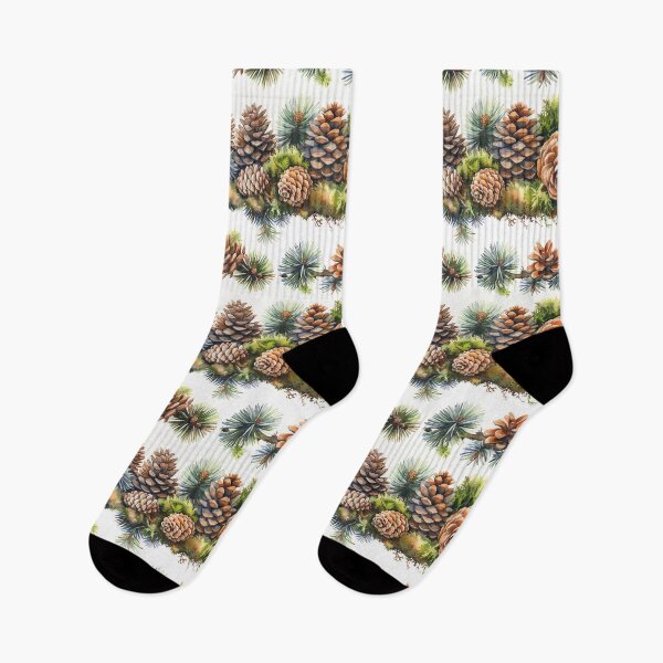 Item preview, Watercolor Pine Cones and Evergreen Branches on White designed and sold by NTGUILTY.