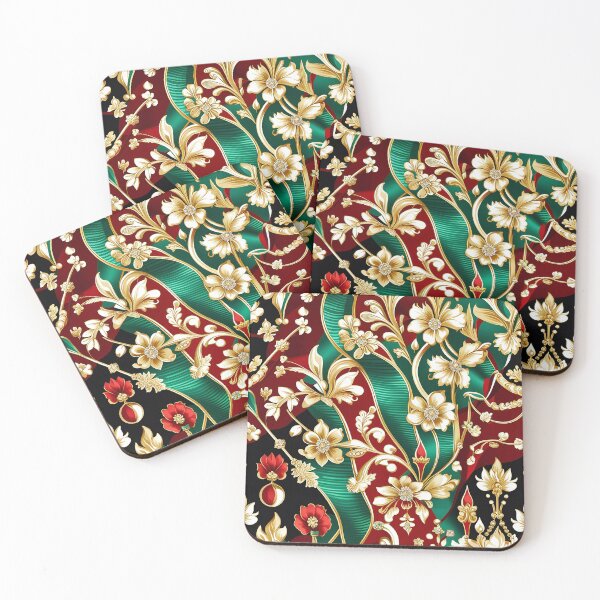 Item preview, Luxury Baroque Fabric Print – Seamless Red & Emerald Pattern with Golden Accents designed and sold by TheArtOfChaa.