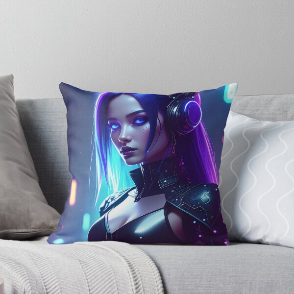 Item preview, Cyber Woman, long purple hair, with futuristic headphones designed and sold by angel-cat-22.