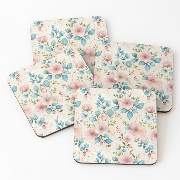 Item preview, Pastel Watercolor Floral Seamless Pattern – Soft Five-Petal Flowers & Berries on Cream designed and sold by TheArtOfChaa.