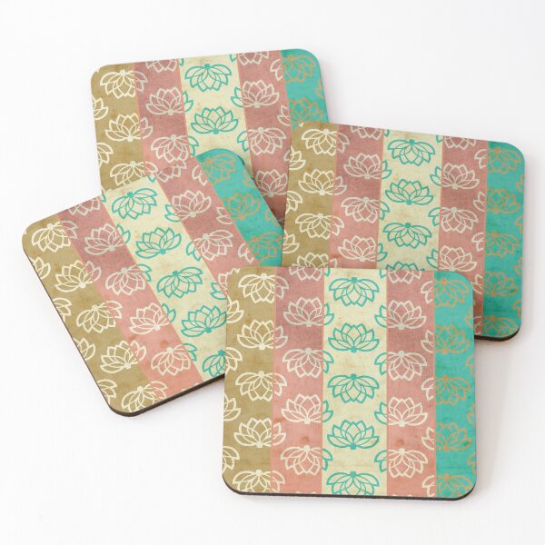 Item preview, Lotus Flower Pattern - Aged Texture and Vertical Stripes | Sand, Turquoise, and Pink | Natural and Spiritual Harmony designed and sold by 	aluzia.design.