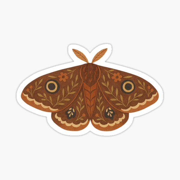 Item preview, Folk Art Emperor Moth Sticker – Vintage Nature-Inspired Boho Moth Decal (Glossy, Transparent, Holographic, or Matte) designed and sold by Andrea Lauren.