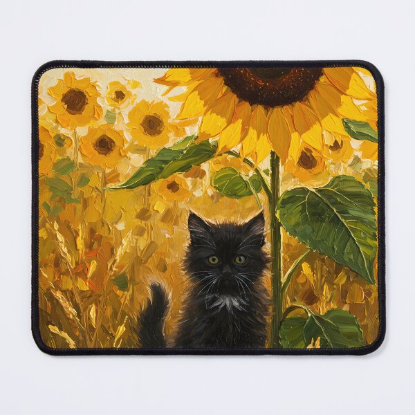 Item preview, Sunflower Hide and Seek – Black Kitten in Golden Field – Monet Art Style designed and sold by Cherry Dreams.