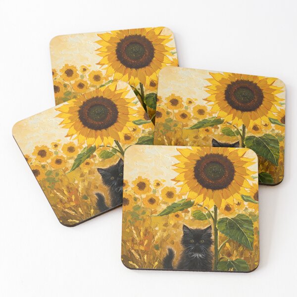 Item preview, Sunflower Hide and Seek – Black Kitten in Golden Field – Monet Art Style designed and sold by Cherry Dreams.