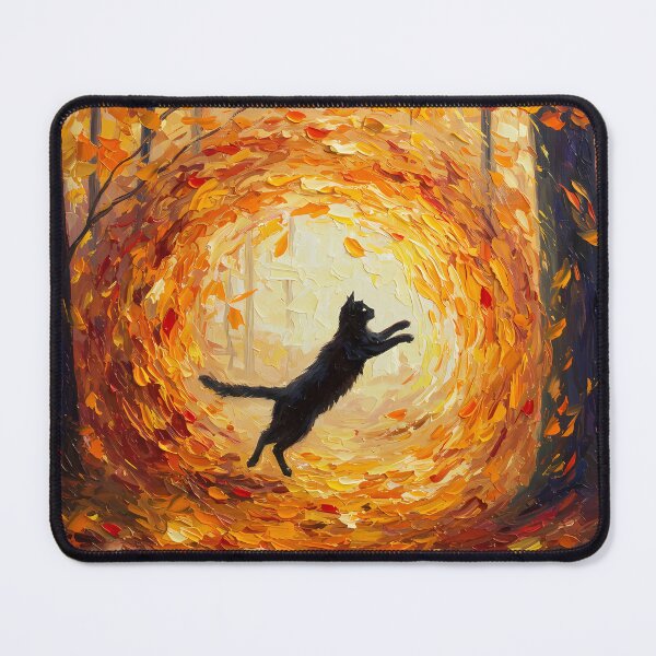 Item preview, Autumn Whirl – Black Cat Dancing in Falling Leaves – Monet Art Style designed and sold by Cherry Dreams.