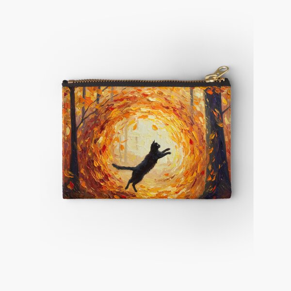 Item preview, Autumn Whirl – Black Cat Dancing in Falling Leaves – Monet Art Style designed and sold by Cherry Dreams.