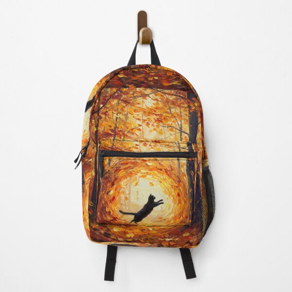 Item preview, Autumn Whirl – Black Cat Dancing in Falling Leaves – Monet Art Style designed and sold by Cherry Dreams.