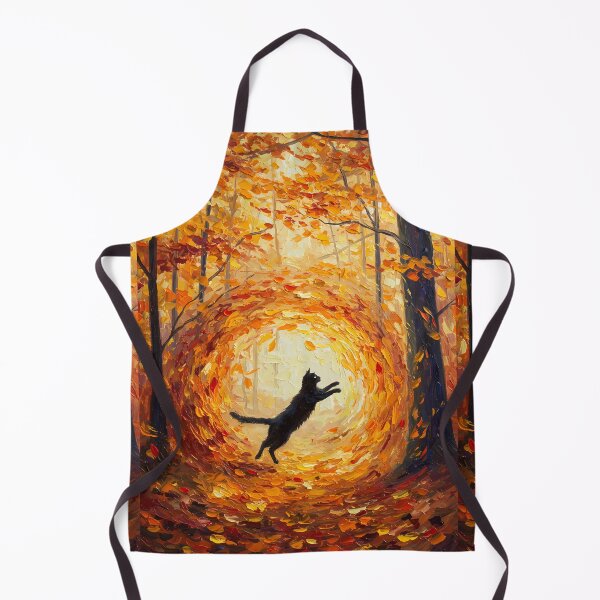 Item preview, Autumn Whirl – Black Cat Dancing in Falling Leaves – Monet Art Style designed and sold by Cherry Dreams.