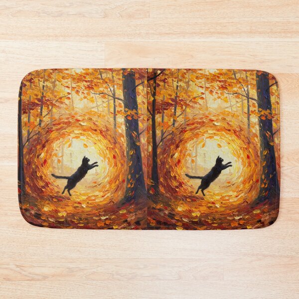Item preview, Autumn Whirl – Black Cat Dancing in Falling Leaves – Monet Art Style designed and sold by Cherry Dreams.