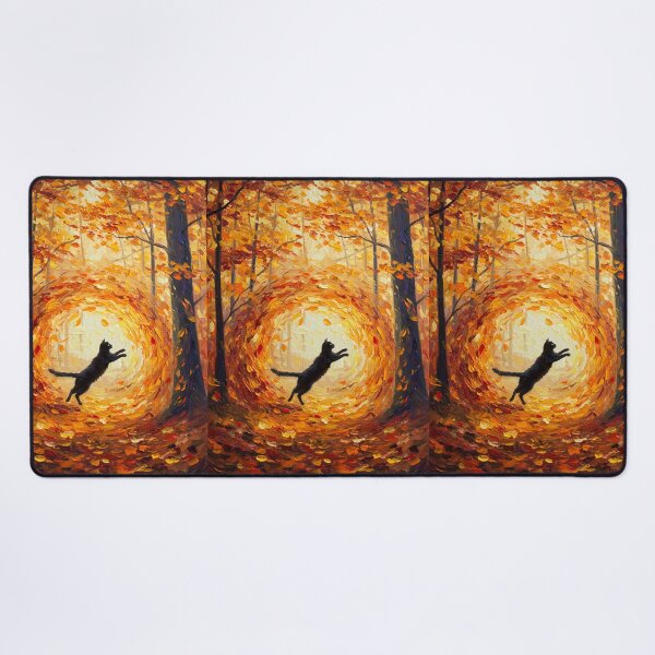 Item preview, Autumn Whirl – Black Cat Dancing in Falling Leaves – Monet Art Style designed and sold by Cherry Dreams.