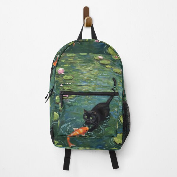 Item preview, Koi Curiosity – Black Cat in Water Garden – Monet Art Style designed and sold by Cherry Dreams.