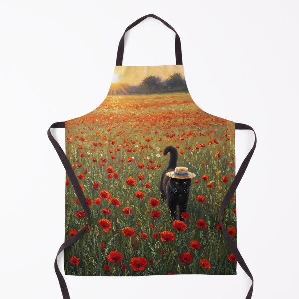 Item preview, Straw Hat Stroll – Black Cat in Poppy Field – Monet Art Style designed and sold by Cherry Dreams.